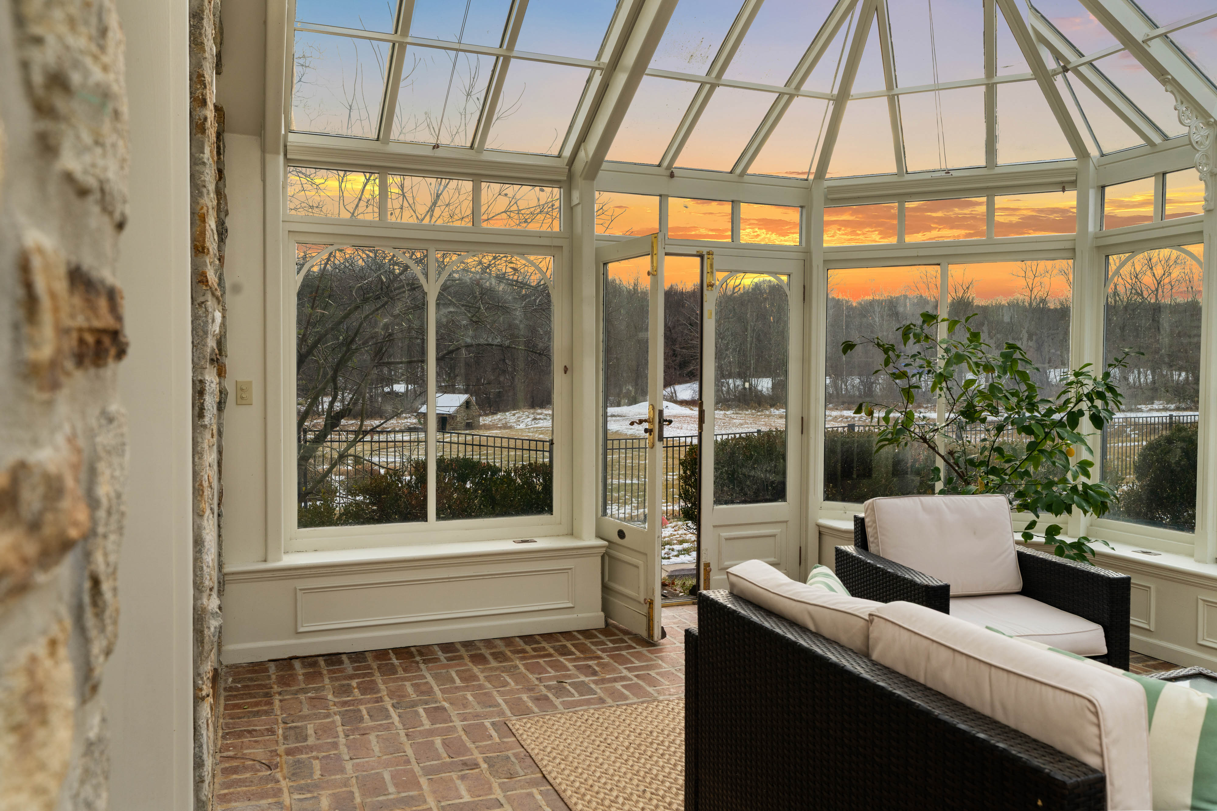 15314 PRICEVILLE ROAD, SPARKS GLENCOE, MD 21152 – Glass sunroom with conservatory ceiling, cozy seating, and panoramic views of the grounds