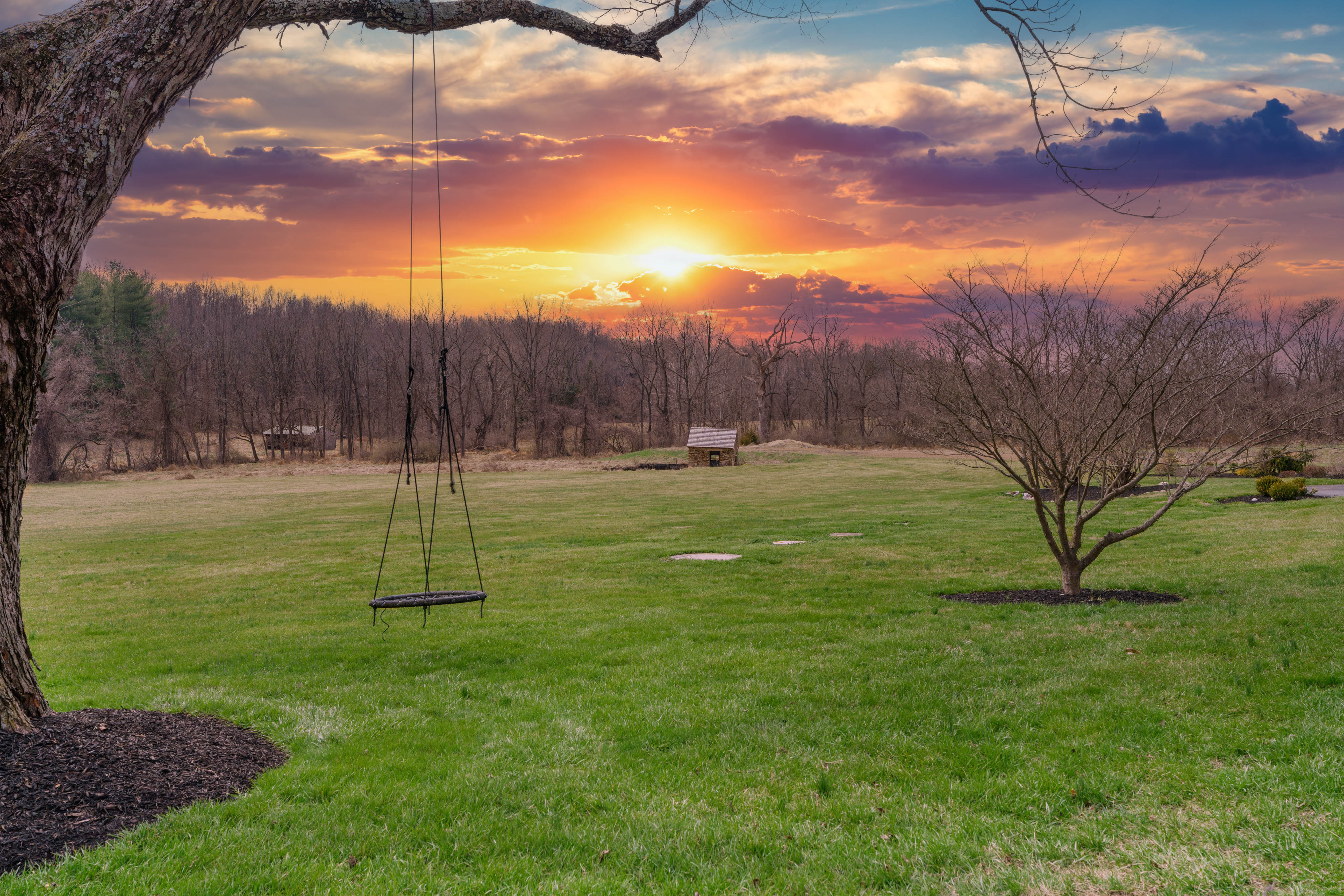 15314 PRICEVILLE ROAD, SPARKS GLENCOE, MD 21152 – Golden sunset over open pasture and mature shade trees on the Sparks estate grounds